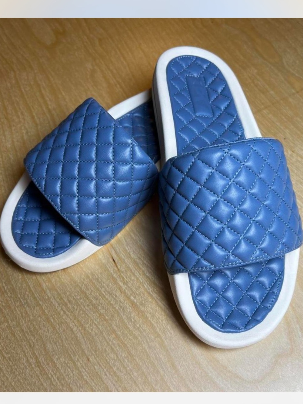 APL Blue Quilted Slide Sandals with White Sole, NWOT